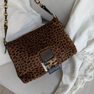 Fendi Leopard-Print Shoulder Bag in Brown and Black